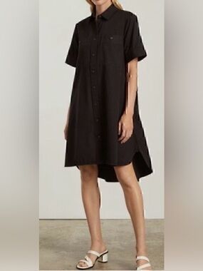 Everlane The Daytripper Shirt Dress Flax linen Button Front Pockets  black, XL